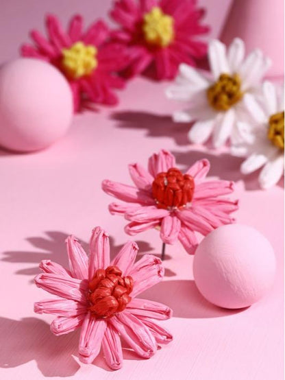 Spring Sunshine Raffia Flower-Shaped Stud Earrings
