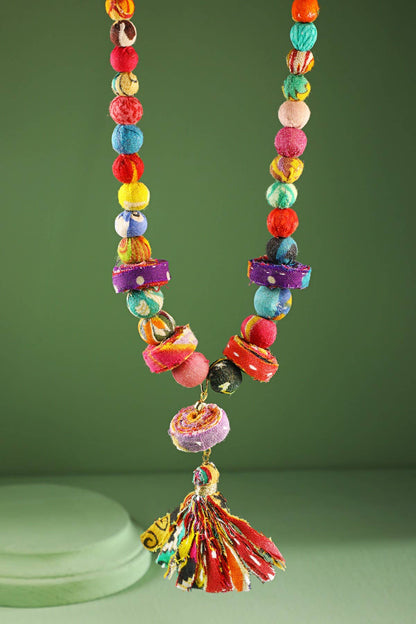 Handmade Beaded Chain Link & Tassel Necklace