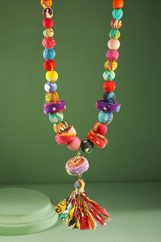 Handmade Beaded Chain Link & Tassel Necklace