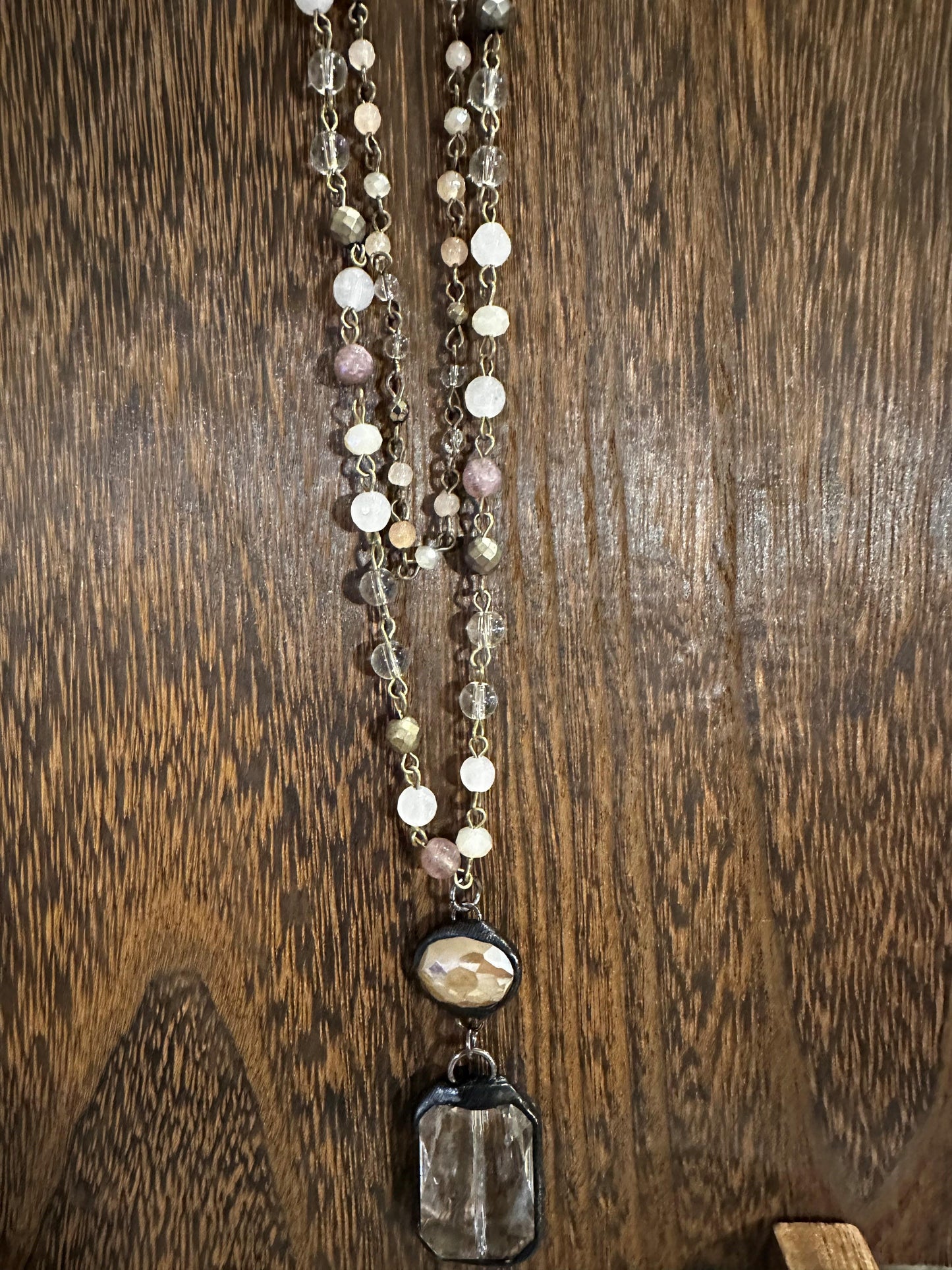 Micah Bronze Taupe Double Layer Beaded Necklace