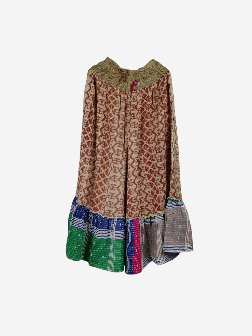 She Lives Beauty Anything for Selenas pants made from vintage Kantha cotton saris with a ruffled hem and elastic waist.