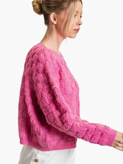 Styling In Pink Textured Long Sleeve Knit Top