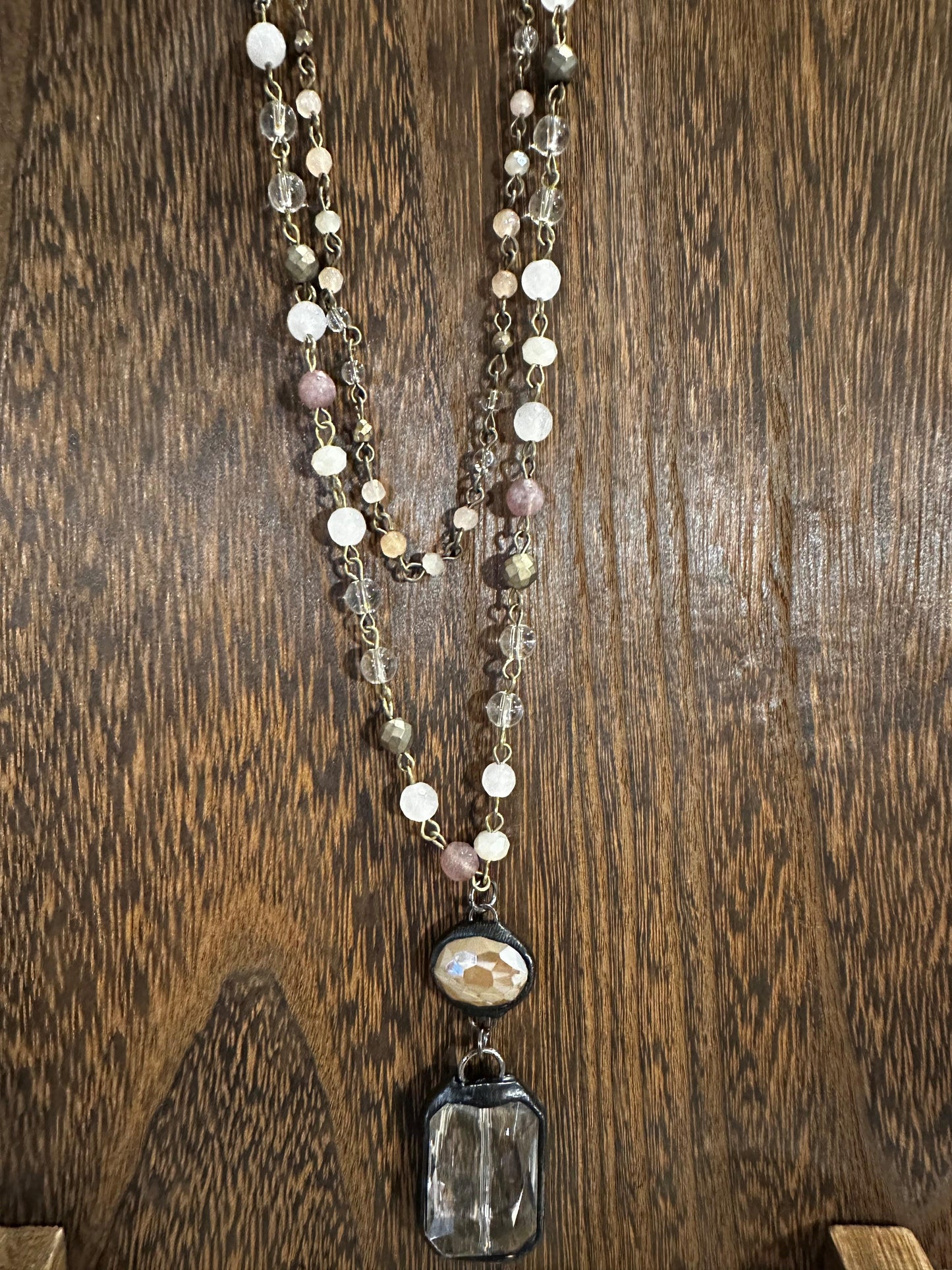 Micah Bronze Taupe Double Layer Beaded Necklace
