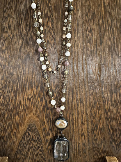 Micah Bronze Taupe Double Layer Beaded Necklace