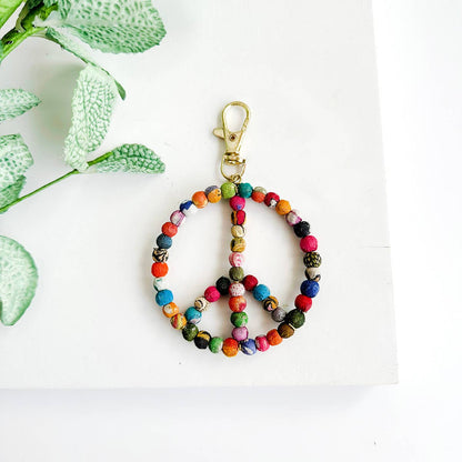 Kantha Peace Symbol Keychain Bag Charm