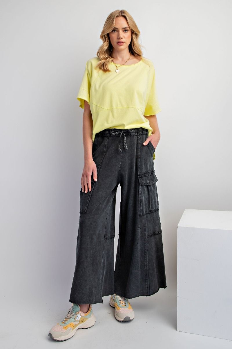 Feeling So Good Mineral Washed Wide Legs Terry Knit Cargo Pants (8 Options)