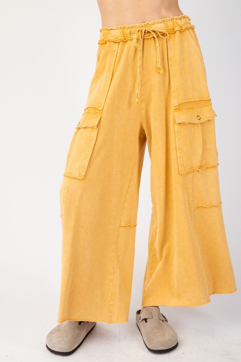 Feeling So Good Mineral Washed Wide Legs Terry Knit Cargo Pants (8 Options)