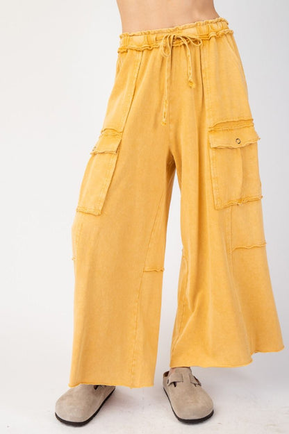 Feeling So Good Mineral Washed Wide Legs Terry Knit Cargo Pants (8 Options)