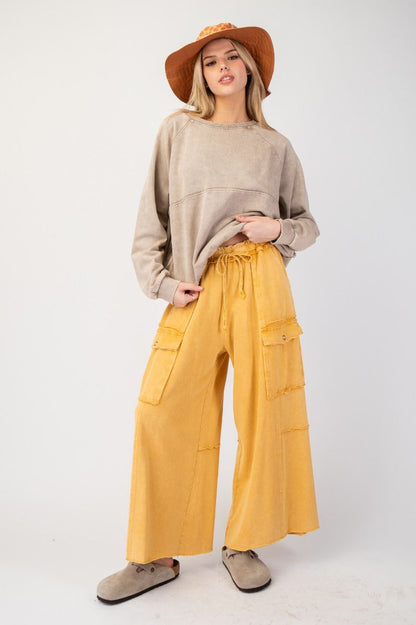 Feeling So Good Mineral Washed Wide Legs Terry Knit Cargo Pants (8 Options)