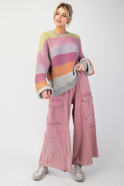 Feeling So Good Mineral Washed Wide Legs Terry Knit Cargo Pants (8 Options)