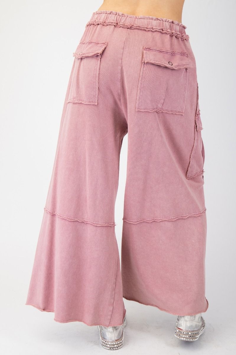 Feeling So Good Mineral Washed Wide Legs Terry Knit Cargo