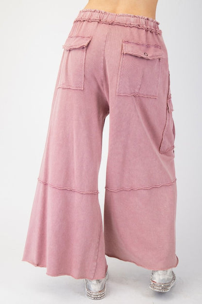 Feeling So Good Mineral Washed Wide Legs Terry Knit Cargo Pants (8 Options)