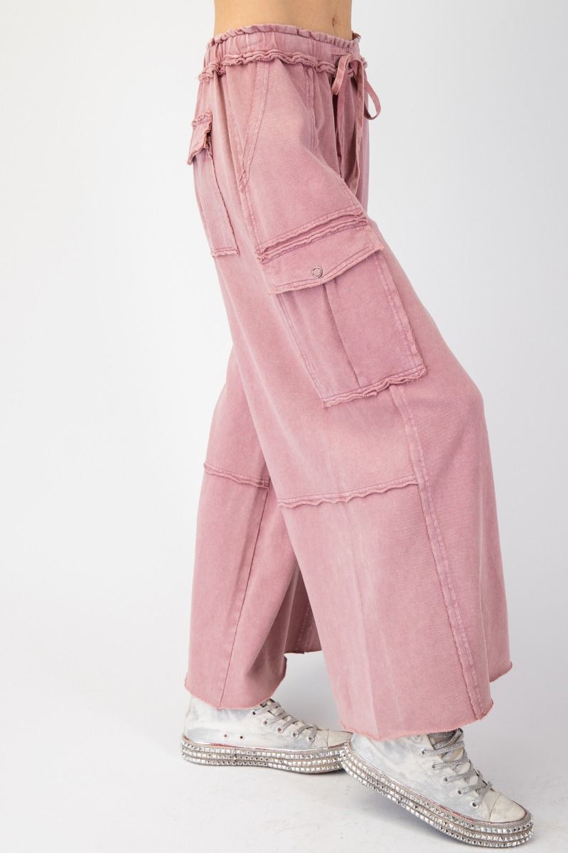 Feeling So Good Mineral Washed Wide Legs Terry Knit Cargo Pants (8 Options)