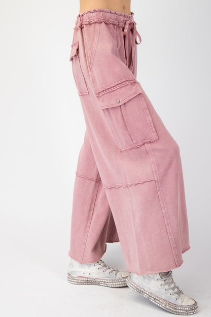 Feeling So Good Mineral Washed Wide Legs Terry Knit Cargo Pants (8 Options)