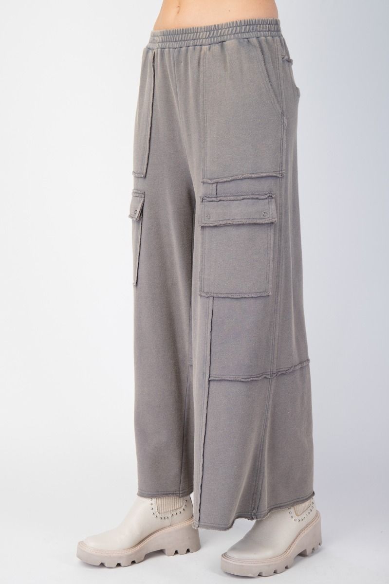 Washed Terry Knit Cargo Pants
