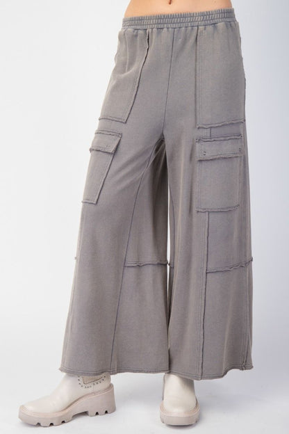 Washed Terry Knit Cargo Pants