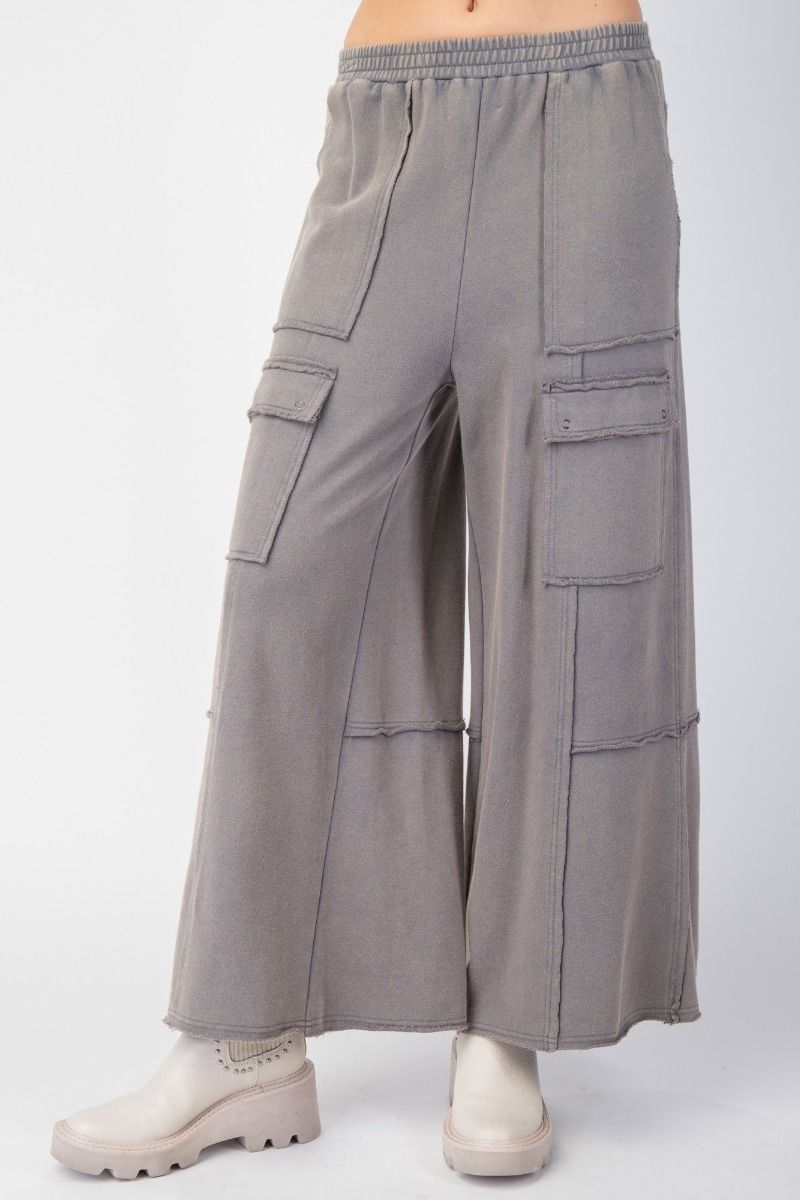 Washed Terry Knit Cargo Pants