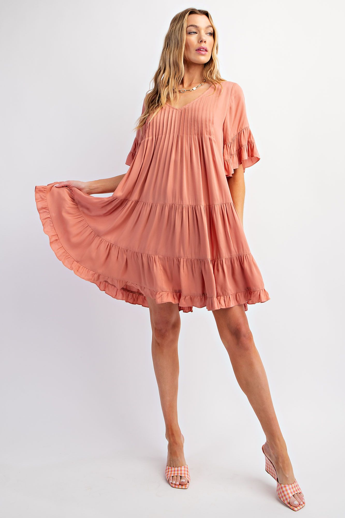 Plus Size Catch the Breeze Double Ruffle Soft Linen Dress w/ Pockets!!