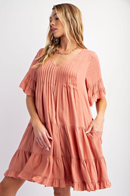 Plus Size Catch the Breeze Double Ruffle Soft Linen Dress w/ Pockets!!