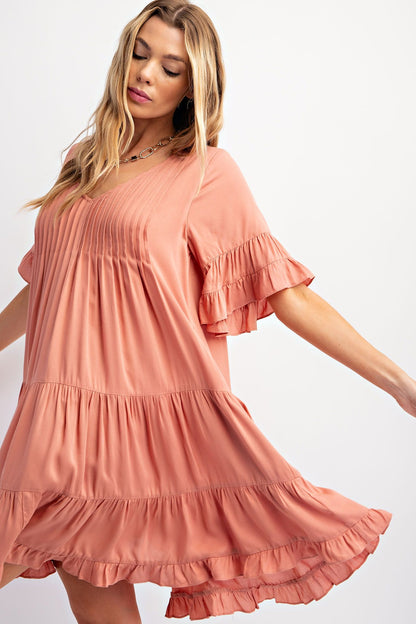 Plus Size Catch the Breeze Double Ruffle Soft Linen Dress w/ Pockets!!