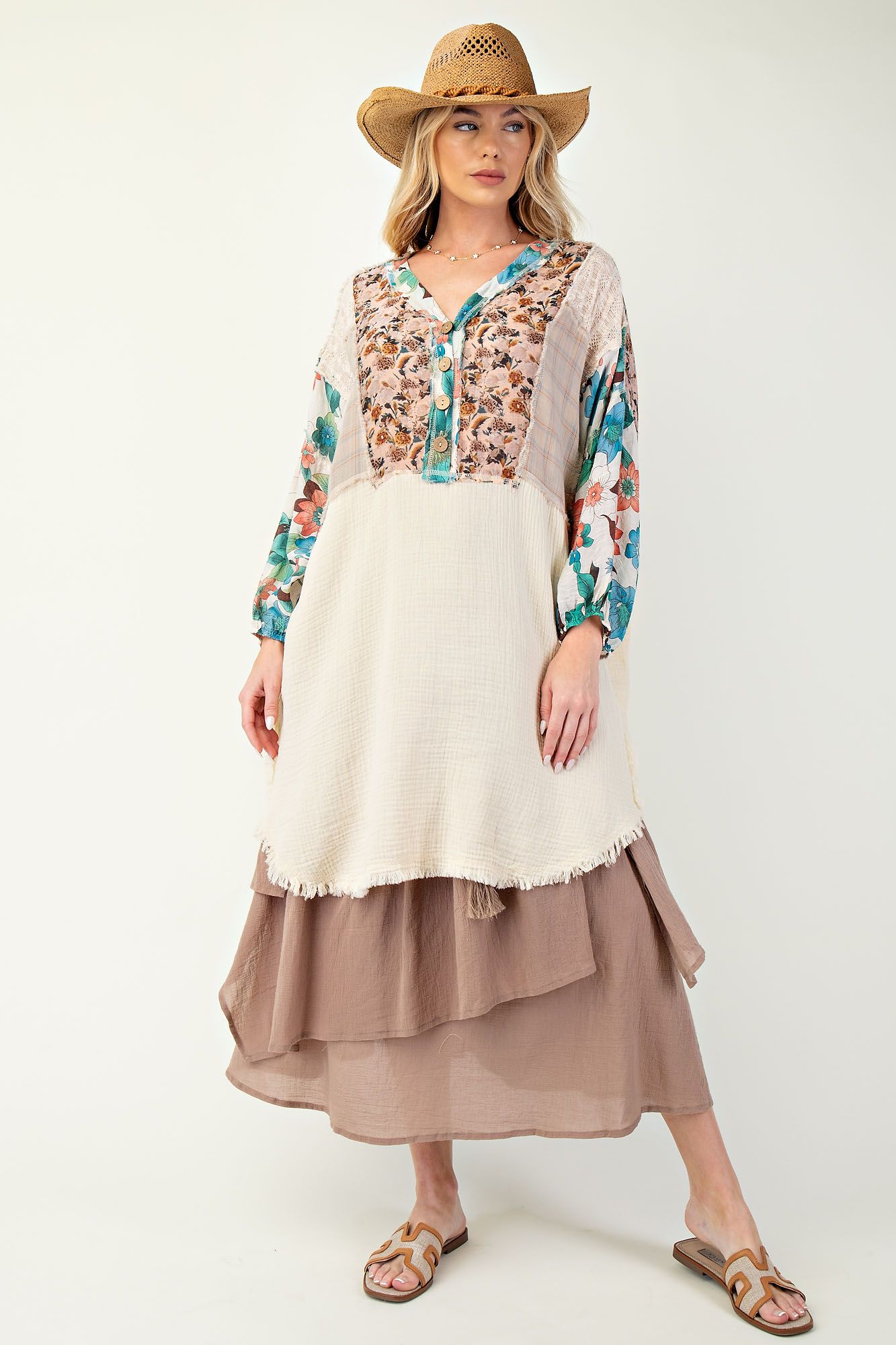 Print Mix Cotton Gauze Dress