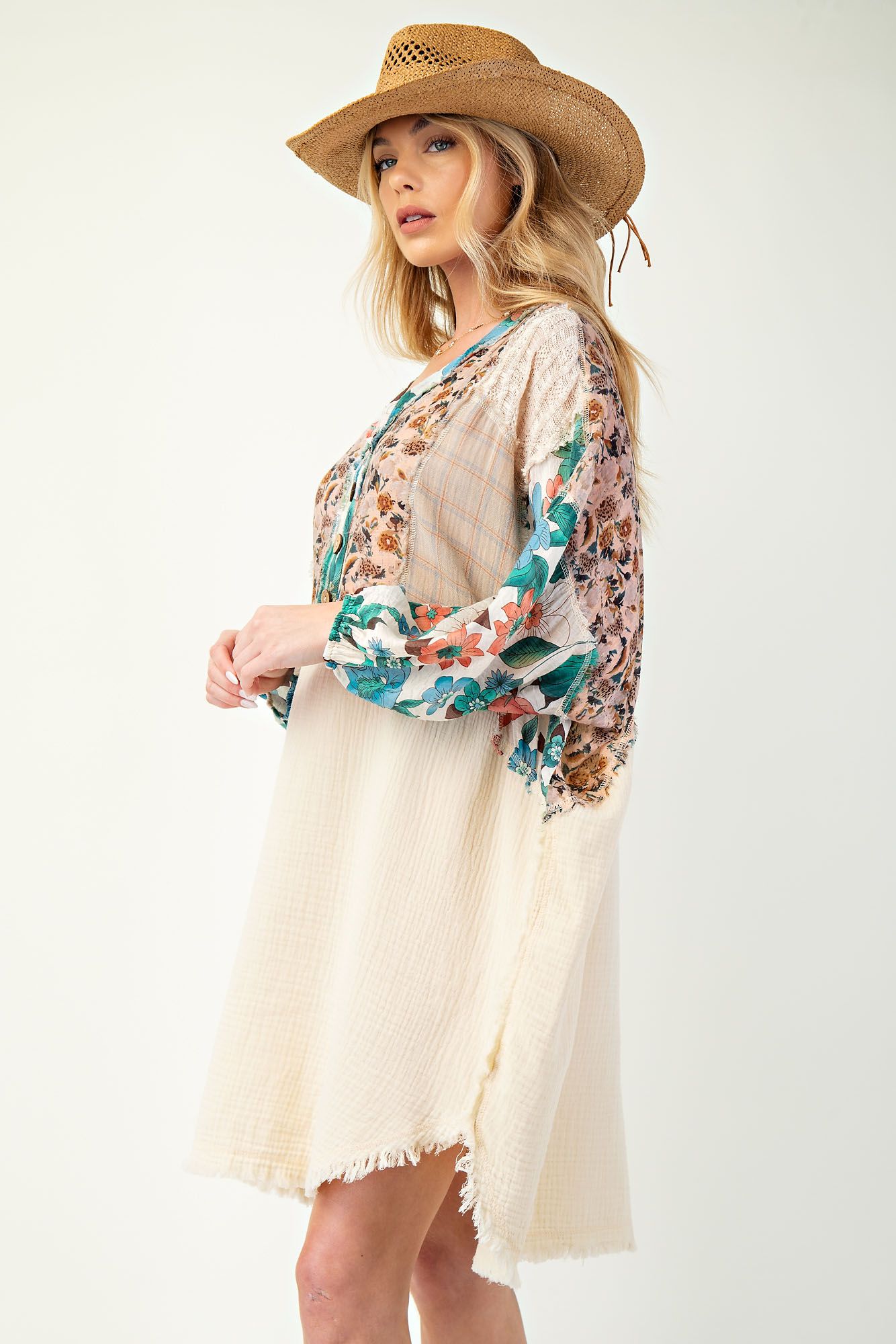 Print Mix Cotton Gauze Dress
