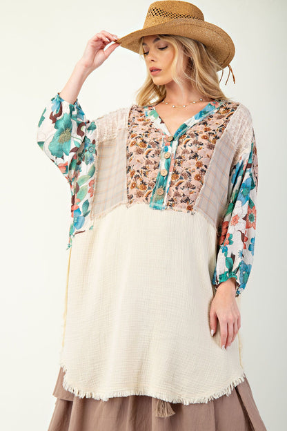 Print Mix Cotton Gauze Dress