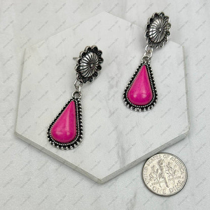 CER240805-11-SILVER-BLUE          Silver metal with blue turquoise stone Earrings