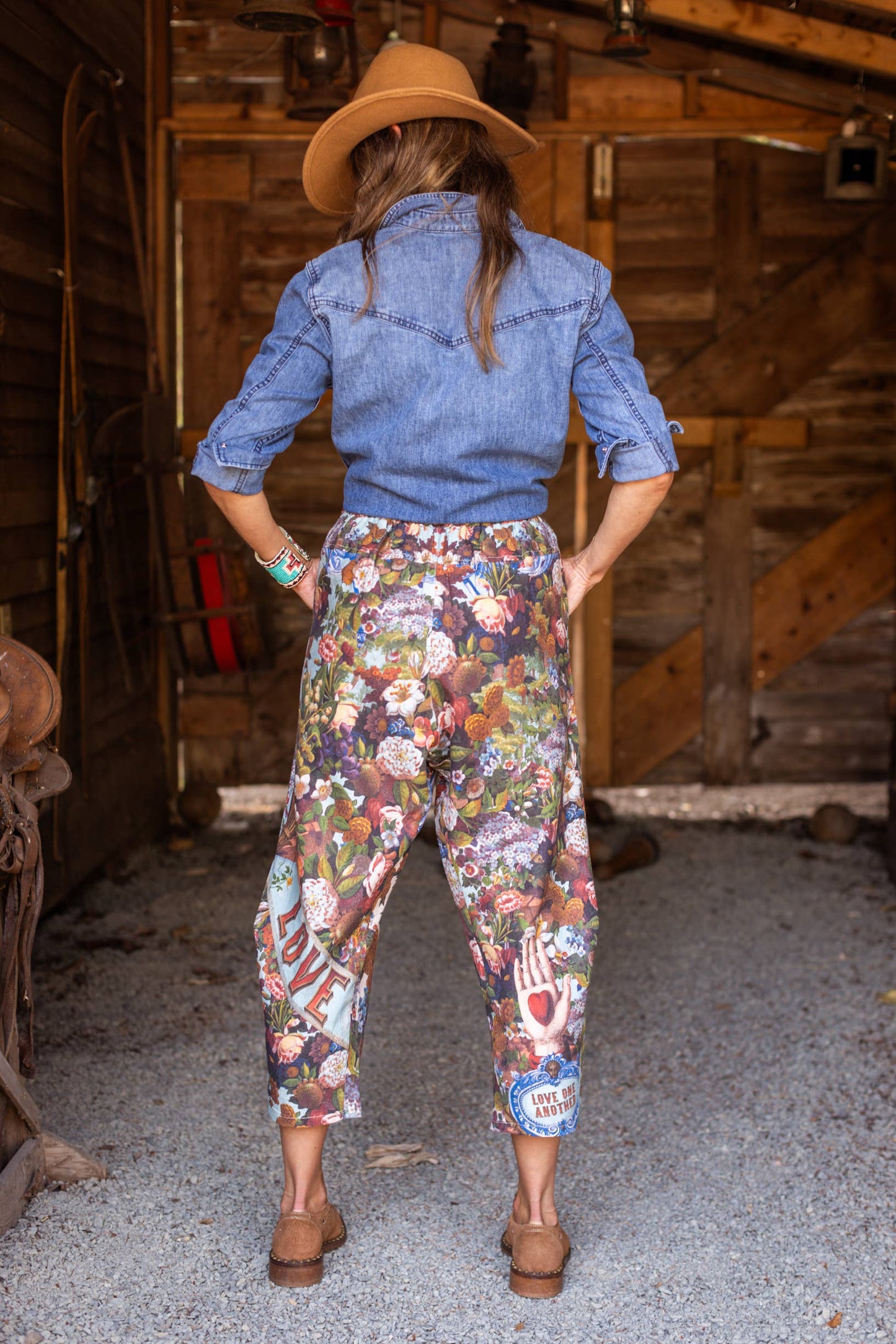 Love Language Linen Cropped Artist Pant w/ Flowers