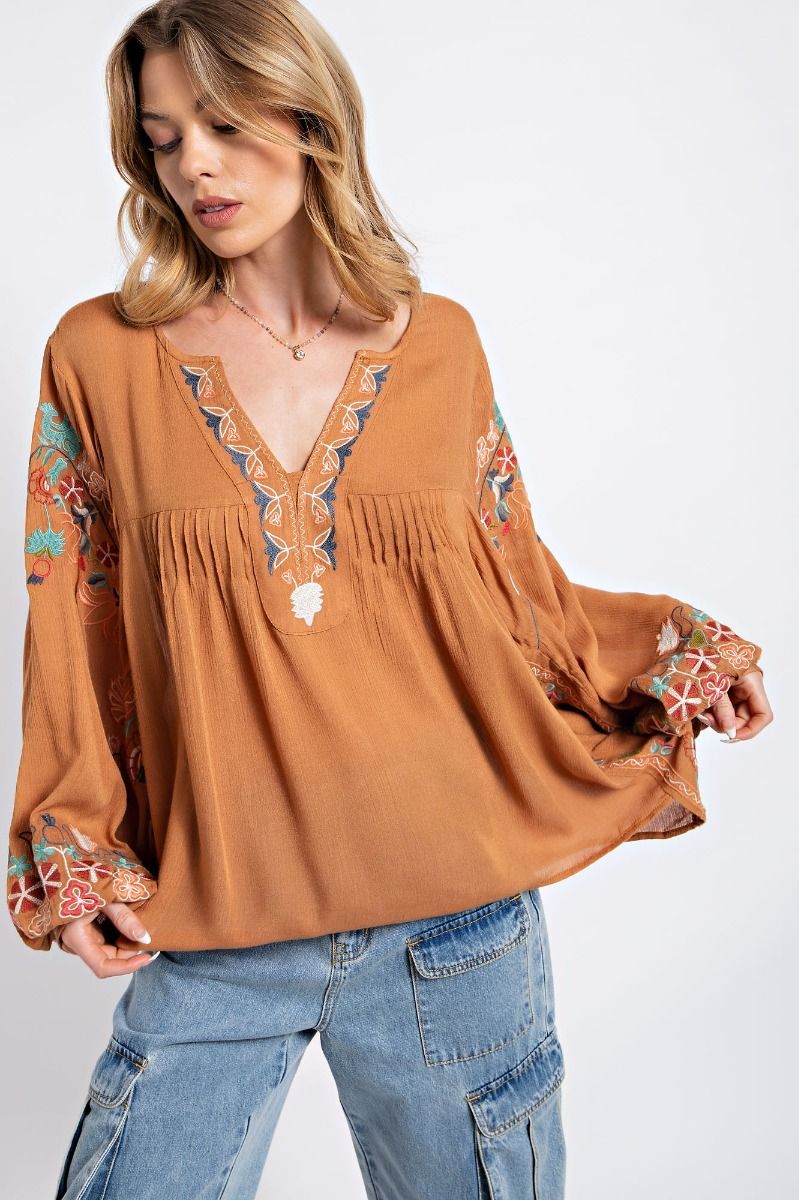 Breath of Fresh Air Poly Dobby Embroidered Top (2 Options)