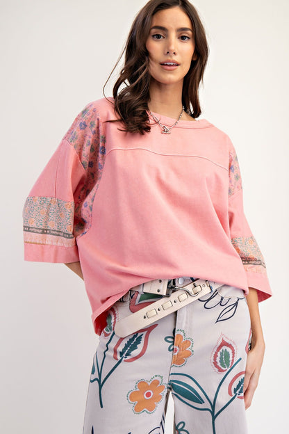 Faded Coral Mineral Washed Terry Knit Top