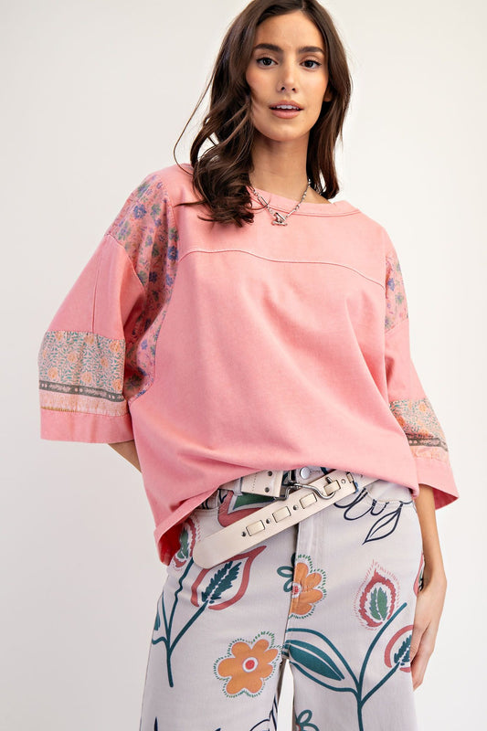 Faded Coral Mineral Washed Terry Knit Top