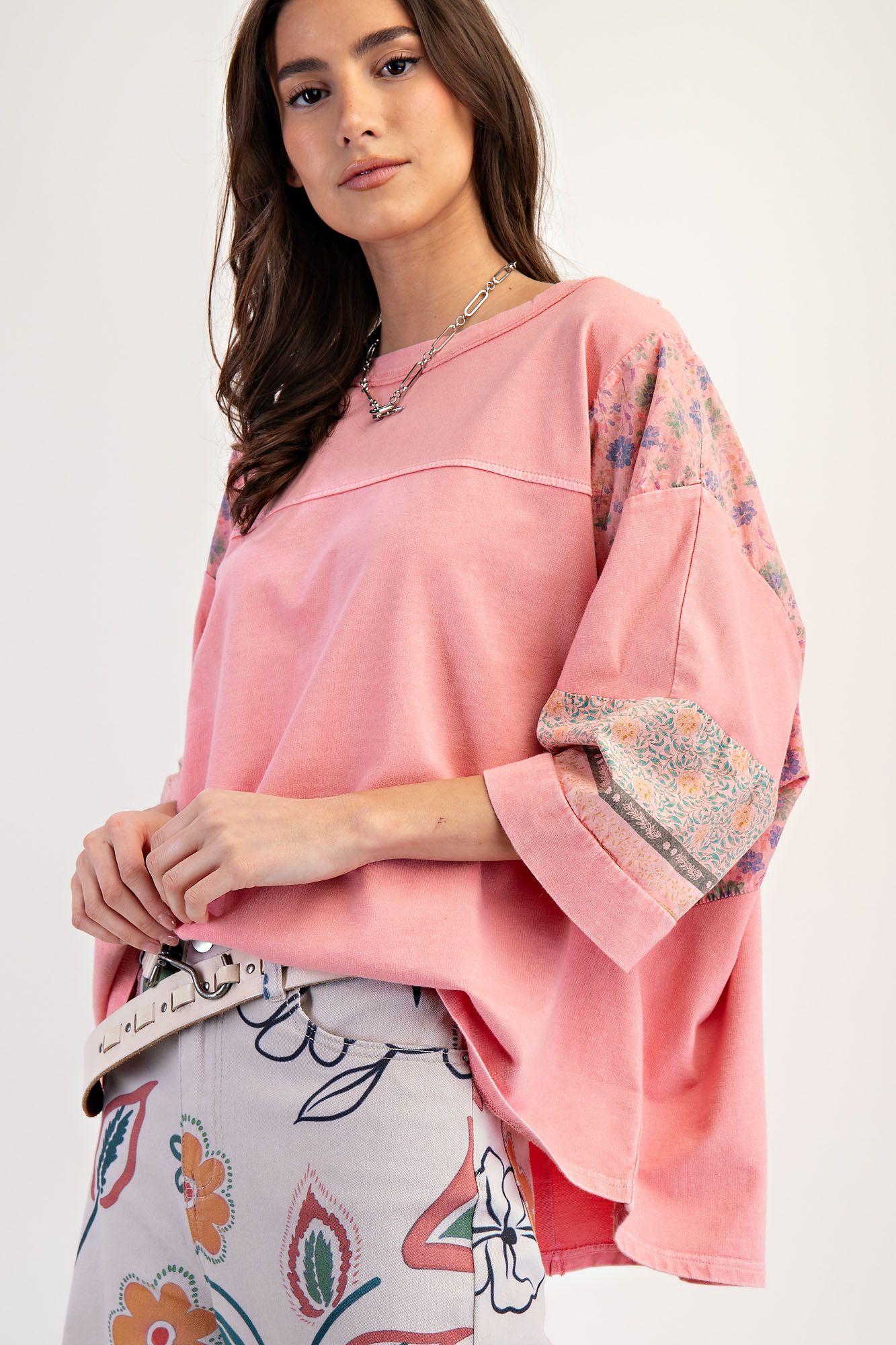 Faded Coral Mineral Washed Terry Knit Top