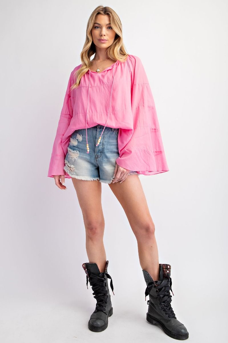 Cotton Voile Tiered Long Sleeve Top