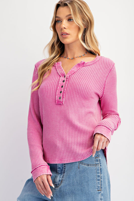 Thermal Knit Washed Henley Top