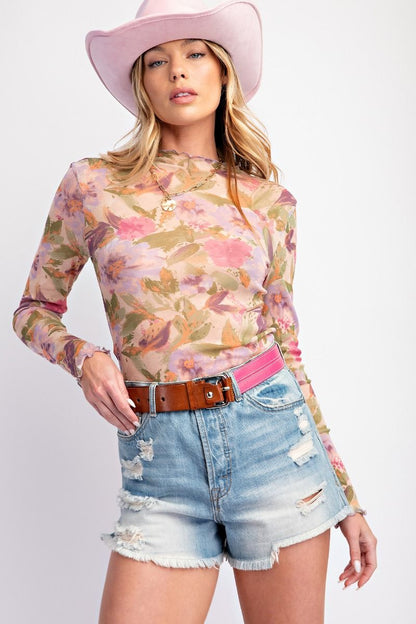 Floral Printed Mesh Top