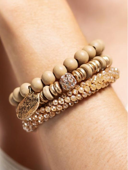 Reverent Nude 3-in-1 Stretch Bracelet w/ Hammered Charm