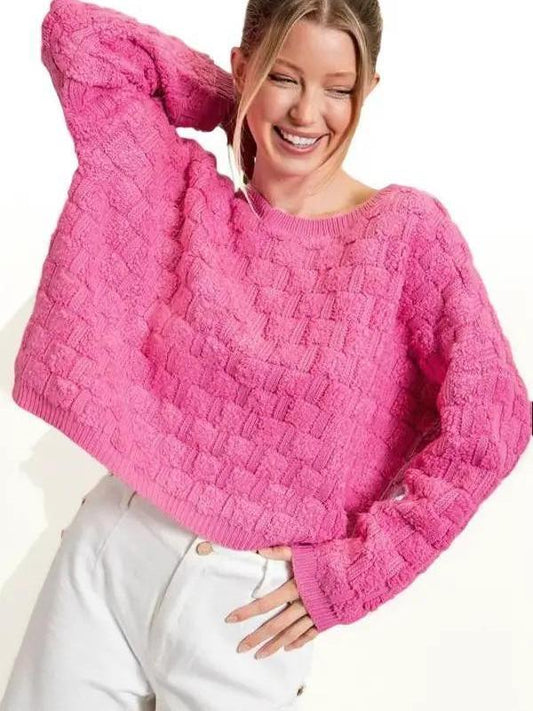Styling In Pink Textured Long Sleeve Knit Top