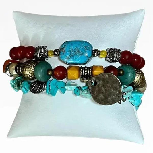 Payson 3 Beaded Bonze Charm Bracelet