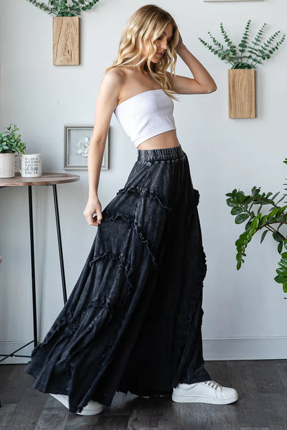 Ruffle Detail Wide Leg Flare Pants