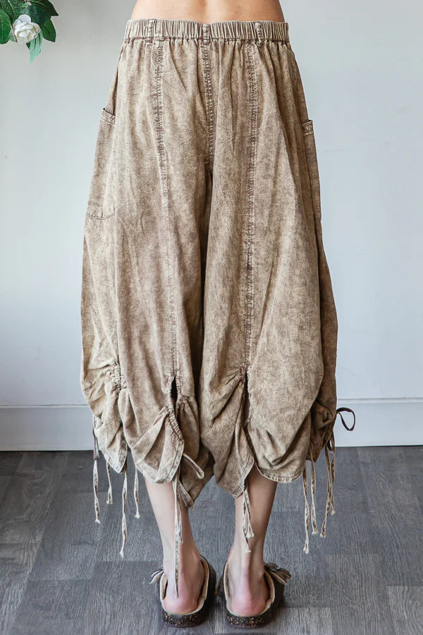 Strolling the Park Washed Loose Casual Wide Leg Cinch Pants (2 Options)