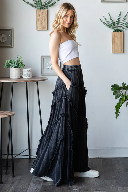 Ruffle Detail Wide Leg Flare Pants
