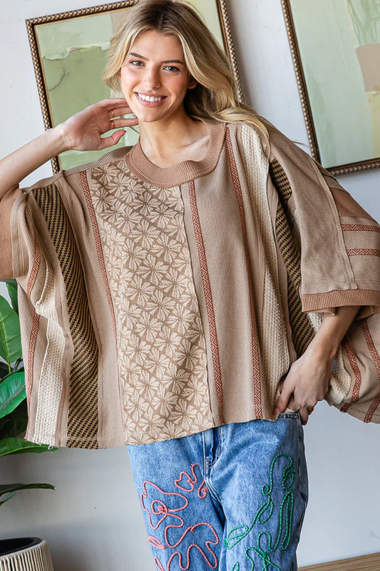 Washed Detailed Printed Knit Top