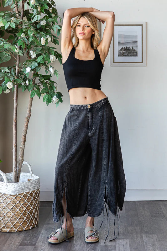 Strolling the Park Washed Loose Casual Wide Leg Cinch Pants (2 Options)