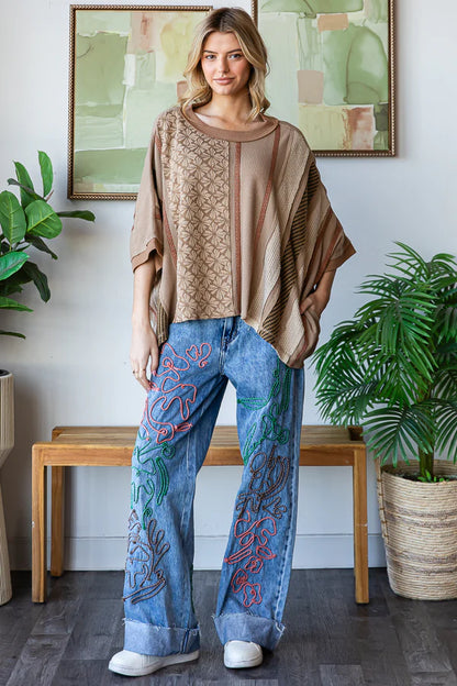 Washed Detailed Printed Knit Top