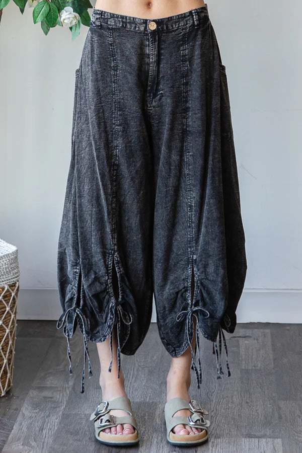 Strolling the Park Washed Loose Casual Wide Leg Cinch Pants (2 Options)