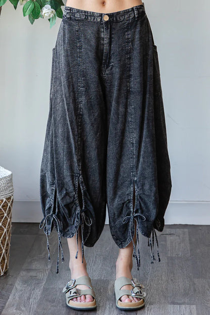 Strolling the Park Washed Loose Casual Wide Leg Cinch Pants (2 Options)