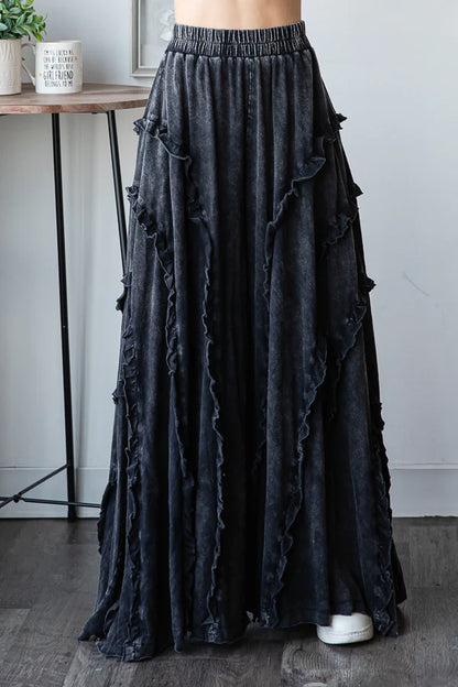 Ruffle Detail Wide Leg Flare Pants