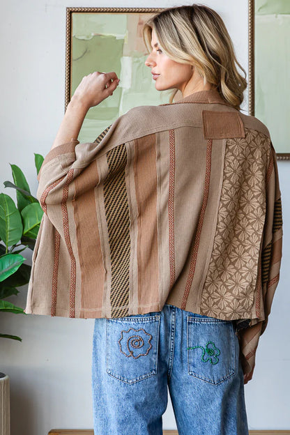 Washed Detailed Printed Knit Top