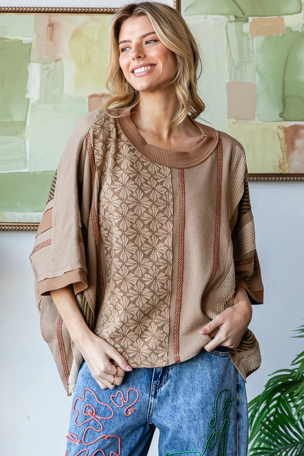 Washed Detailed Printed Knit Top